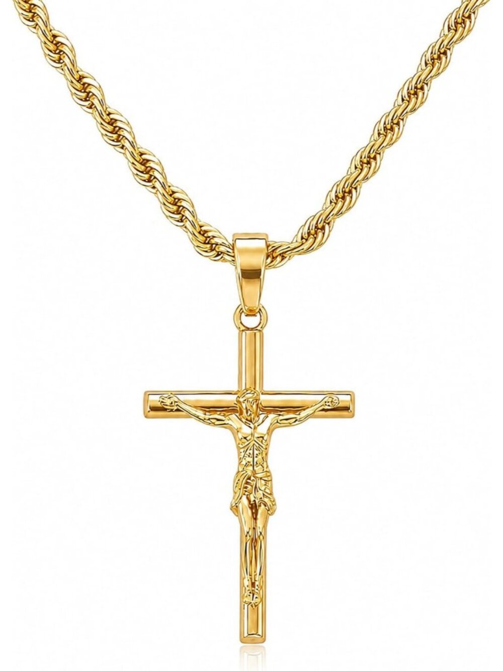 Men's Gold Rope Chain with Cross Pendant Jewelry Fashion Crucifix Necklaces